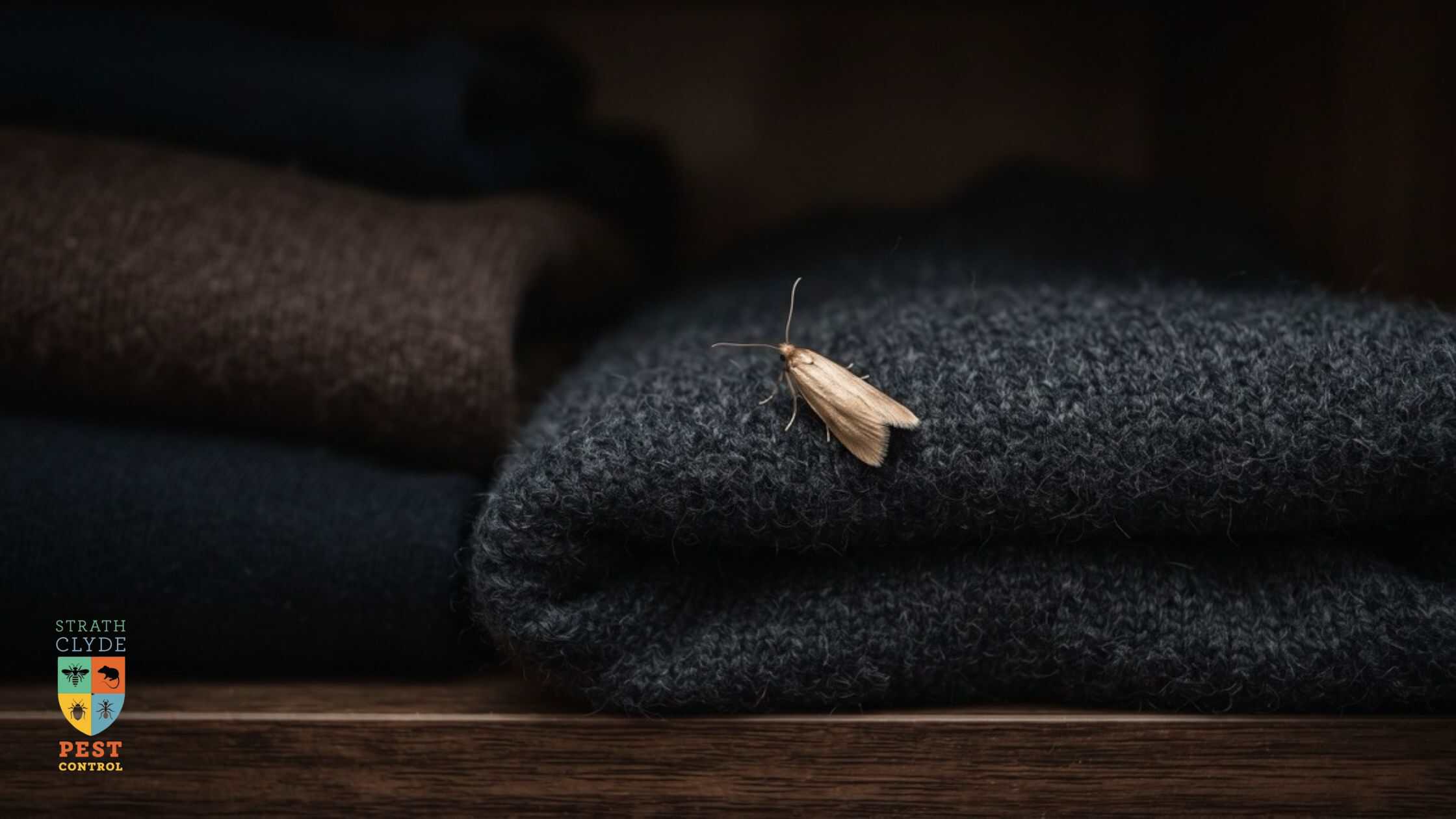 clothes moth infestation — common clothes moth on a wool jumper in a Scottish home